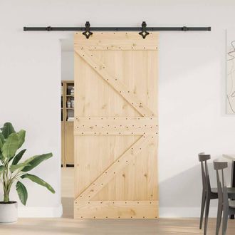Berkfield Home Sliding Door with Hardware Set 95x210 cm Solid Wood Pine in Light Brown
