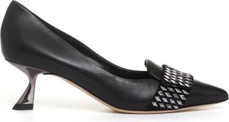 Ninalilou Zwarte Leren Pump met Strass-patronen - Dames - Pumps - Zwart - 36 EU - Schoenen
