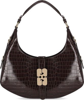 Ganni BORSA HOBO KAT SMALL CROCO CHOCOLATE FONDANT GANNI