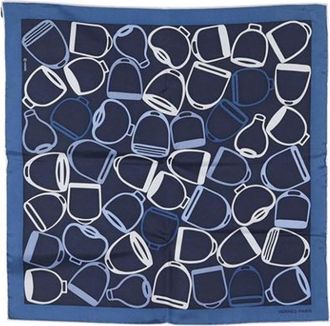 Herm&egrave;s Pre-owned Scarves, female, Blue, Size: ONE SIZE Pre-owned A Vos Etriers Pocket Square