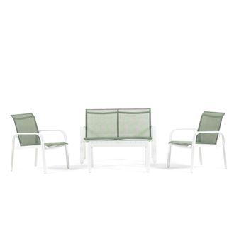 Siediti Fuori e Dentro Set de jard&iacute;n con estructura de aluminio blanco y textilene verde