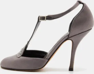 Gina Grey Satin Crystal Embellished T-Bar Ankle Strap Pumps