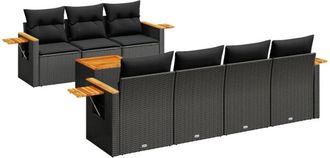 vidaXL Vidaxl - Set De Sof&aacute;s De Jard&iacute;n 8 Piezas Y Cojines Rat&aacute;n Sint&eacute;tico Negro