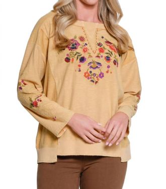 Multiples Embroidered Garment Dyed Sweatshirt In Gold
