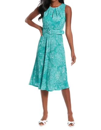 London Times Presley Matte Jersey Midi Dress In Green/ivory