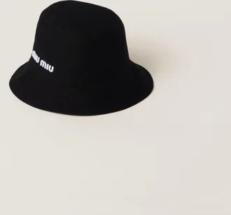 Miu Miu Drill Bucket Hat, Woman, Black/white, Size L