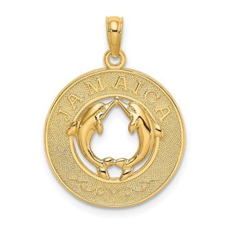 Diamond2Deal 14k Yellow Gold JAMAICA with Dolphins Circle Charm Pendant