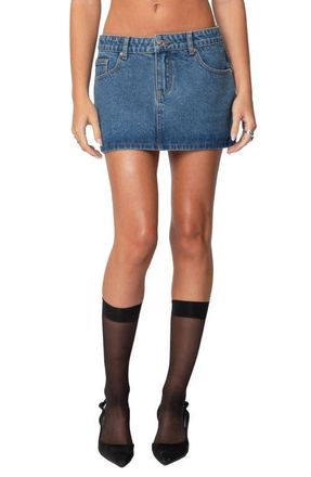 Edikted Chiara Low Rise Denim Miniskirt in Blue at Nordstrom, Size X-Small