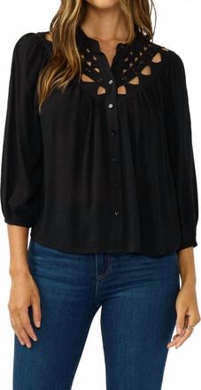 Lovestitch Embroidered Cutout Yoke Button Down Blouse In Black