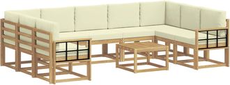 vidaXL Conjunto De Sof&aacute;s De Exterior 10 Uds. Blanco Y Crema Poli&eacute;ster Vidaxl