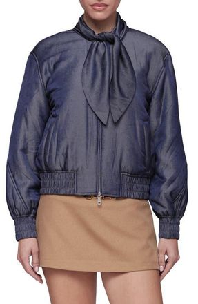 Avec Les Filles Tie Neck Bomber Jacket in Dark Navy at Nordstrom, Size X-Small