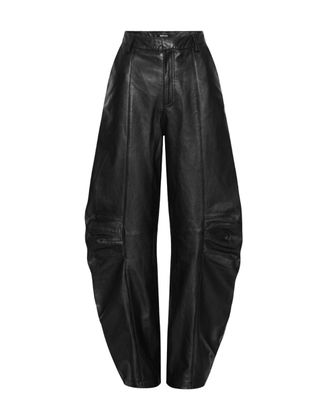 Rotate High-Waisted Black Lamb Leather Cargo Pants
