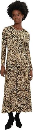 Norma Kamali Long Sleeve Flared Dress Womens Dress Cheetah Patch : SM (Womens 4), Jersey/Polyester/Spandex