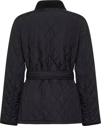 Burberry Womens Quilted Belted Jacket Black Nylon Polyamide Bomber