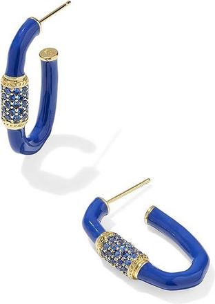 Kendra Scott Emery Enamel Hoop Womens Earrings Earring Blue Crystal 1, Brass/Rhodium-Plated