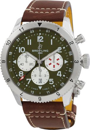 Breitling Super AVI Chronograph Automatic Chronometer Green Dial Mens Watch AB04452A1L1X1