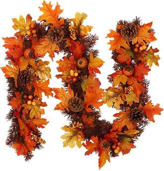 OEM Guirnalda Artificial De Hojas De Arce, Calabazas, Bayas Y Pi&ntilde;as, De Tela Pl&aacute;stica, 180 Cm, Para Interior/exterior