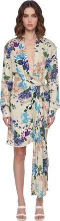Off-white Multicolor Floral V Neck Mini Dress