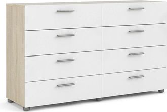 Dmora Dmora - Cajonera doble roble y color blanco brillante, 140 x 82,9 x 40,35 cm, con embalaje reforzado