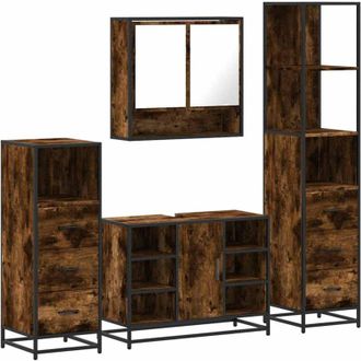vidaXL Set De Muebles Ba&ntilde;o 4 Pzas Madera Contrachapada Roble Ahumado Vidaxl