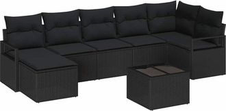 vidaXL Juego De Sof&aacute; Con Coj&iacute;n 8 Pcs Negro Rat&aacute;n Sint&eacute;tico Vidaxl