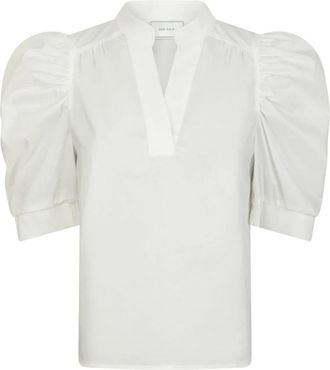 Neo Noir Witte Poplin Blouse met Pofmouwen - Dames - Blouses - Wit - M - Katoen - Overhemden
