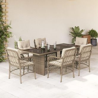 vidaXL Set Comedor De Jard&iacute;n 7 Pzas Con Cojines Rat&aacute;n Sint&eacute;tico Beige Vidaxl
