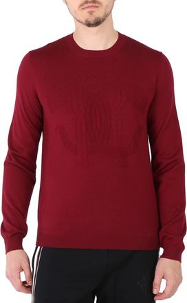 Roberto Cavalli Mens Deep Burgundy Wool Logo Sweater, Size X-Large