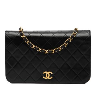 Chanel Pre-owned Womens Cc Quilted Lambskin Full Single Flap - Black Leather - One Size