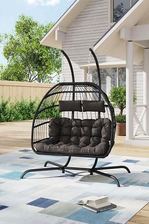 Living and Home 2-Seater Outdoor Hanging Egg Chair in Black