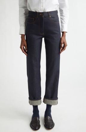 Thom Browne Straight Leg Selvedge Denim Jeans in Navy at Nordstrom, Size 10 Us