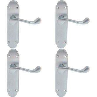 Loops 4x PAIR Victorian Upturned Handle on Latch Backplate 170 x 42mm Satin Chrome