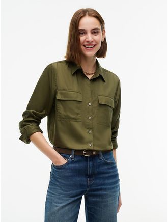 Tommy Hilfiger Womens Lightweight Utility Shirt - Huntsman Green - XL