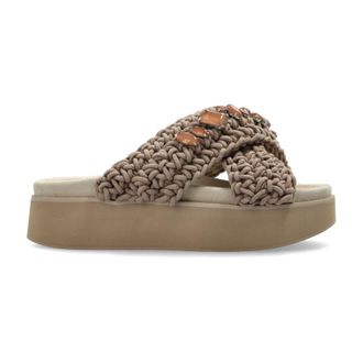 INUIKII Sliders, female, Beige, Size: 10 US Woven Stones Platform Sandal