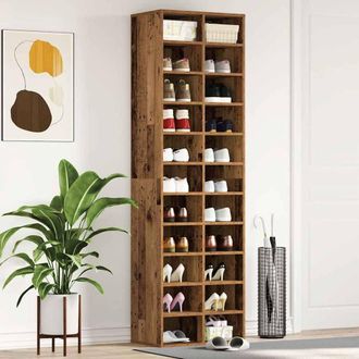 Berkfield Home Shoe Cabinet Old Wood 54x34x183 cm Engineered Wood in Brown | Size: 54 x 34 x 183 cm