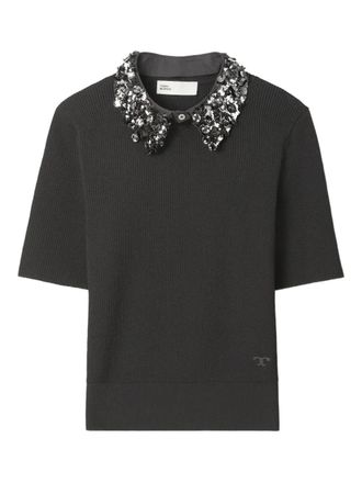 Tory Burch embellished-collar short-sleeve top - Black
