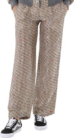 System Ladies Beige Glossy Printed Pants, Brand Size 34 (US Size 4)