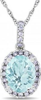 Allurez Aquamarine & Halo Diamond Pendant Necklace in 14k White Gold 2.00ct