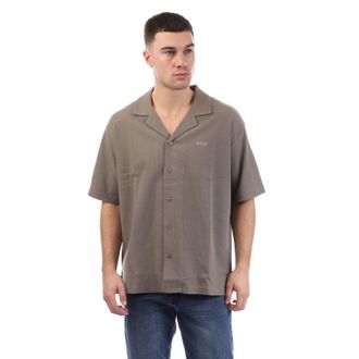 HUGO BOSS Heren Wafel Gebreid Overhemd (Beige)