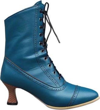 Generic Womens Ankle Boots Lace-Up Steampunk High Heel Thick Sole Short Dress Shoes