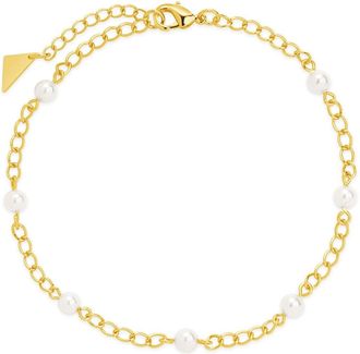 Sterling Forever Coast Pearl Chain Anklet