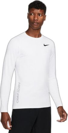 Nike Pro Warm Top Mens White Stretch Long Sleeve Pullover Performance SRT586