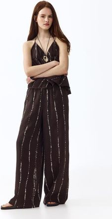 H&M Straight-leg Muslin Pants in Dark Brown/striped at Nordstrom, Size X-Small