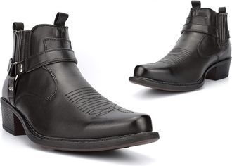 Generic US Brass Mens Cowboy Ankle Boots - Black Heel Boots With Heels - 9 UK