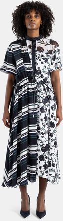 sacai Womens Asymmetric Pattern Mix Midi Dress White