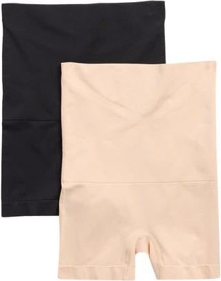 Skinny Girl 2-Pack High Waist Seamless Shaping Shorts in Pale Oak/Black at Nordstrom Rack, Size X-Large