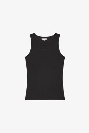 Ganni Black Soft Cotton Rib Tank Top - Size XXS Organic