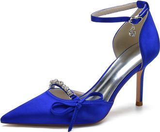 Generic EICOFF Womens Crystal Stiletto Heels Wedding Shoes for Bride Closed Toes Ankle Strap High Heels Dress Party Work Pump Shoes,Royal Blue,5.5 UK