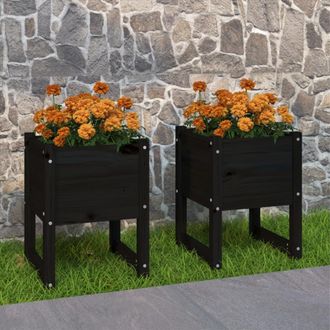 vidaXL Vidaxl - Jardinera 2 Unidades Madera Maciza De Pino Negro 40x40x52,5 Cm