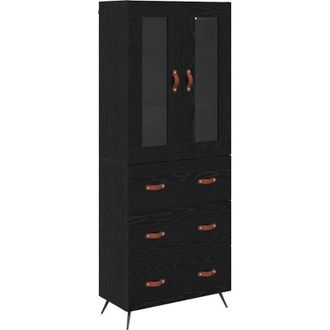 vidaXL Highboard Cabinet with Shelf 2 pcs Black Oak Engineered Wood vidaXL